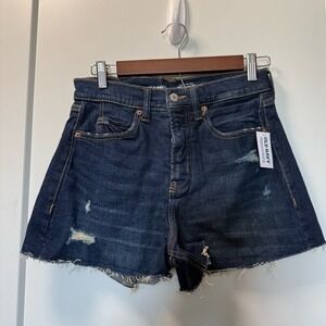 NWT Old‎ Navy Sky Hi A-Line High Waist Jean Denim Cutoff Short Dark Wash 4